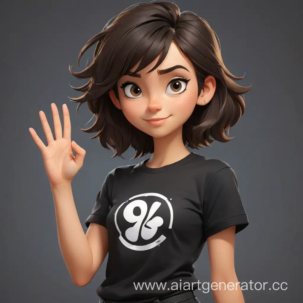 Cool-Cartoon-Girl-in-Black-TShirt-Gesturing-with-Hand-Sign
