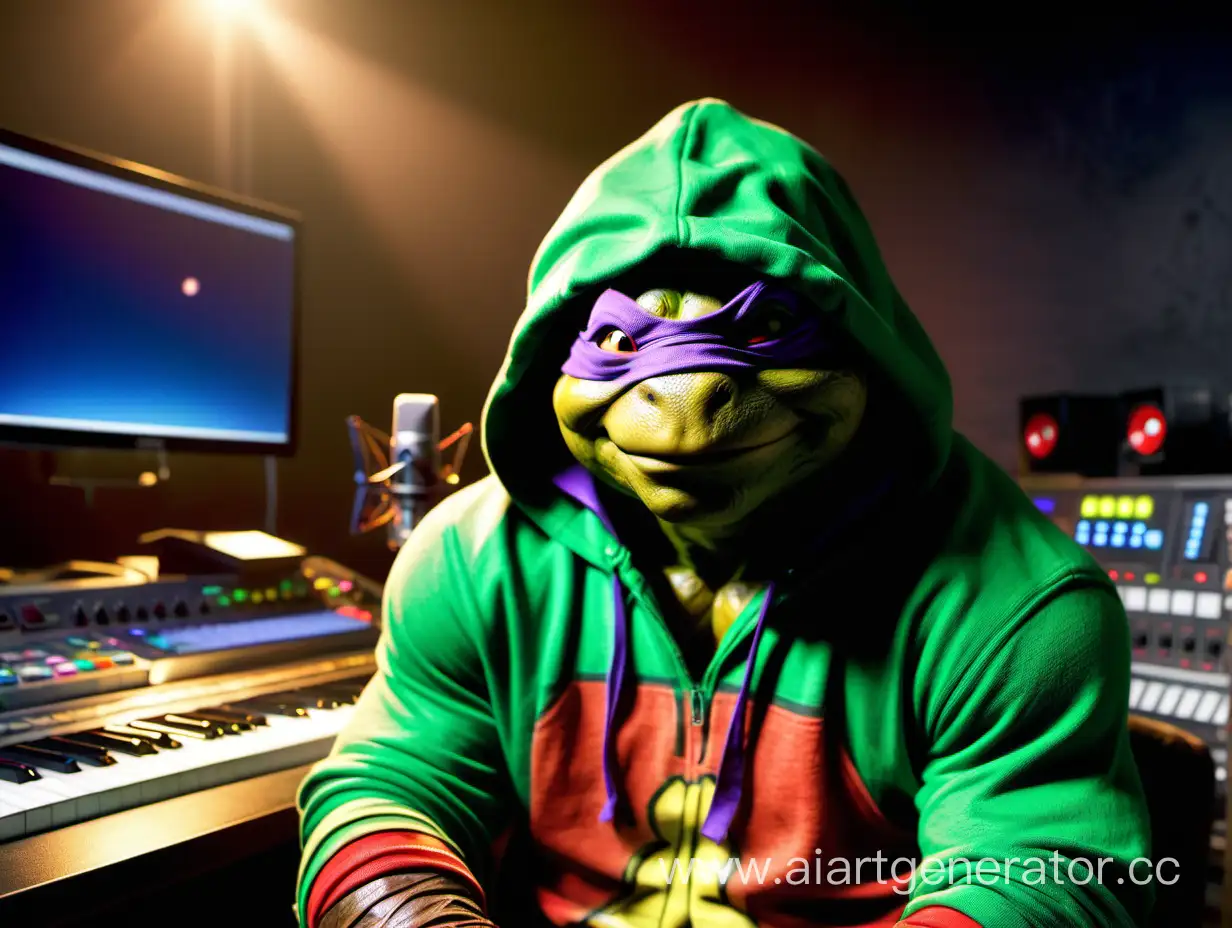 Colorful-Teenage-Mutant-Ninja-Turtle-in-Hoodie-at-Rap-Studio