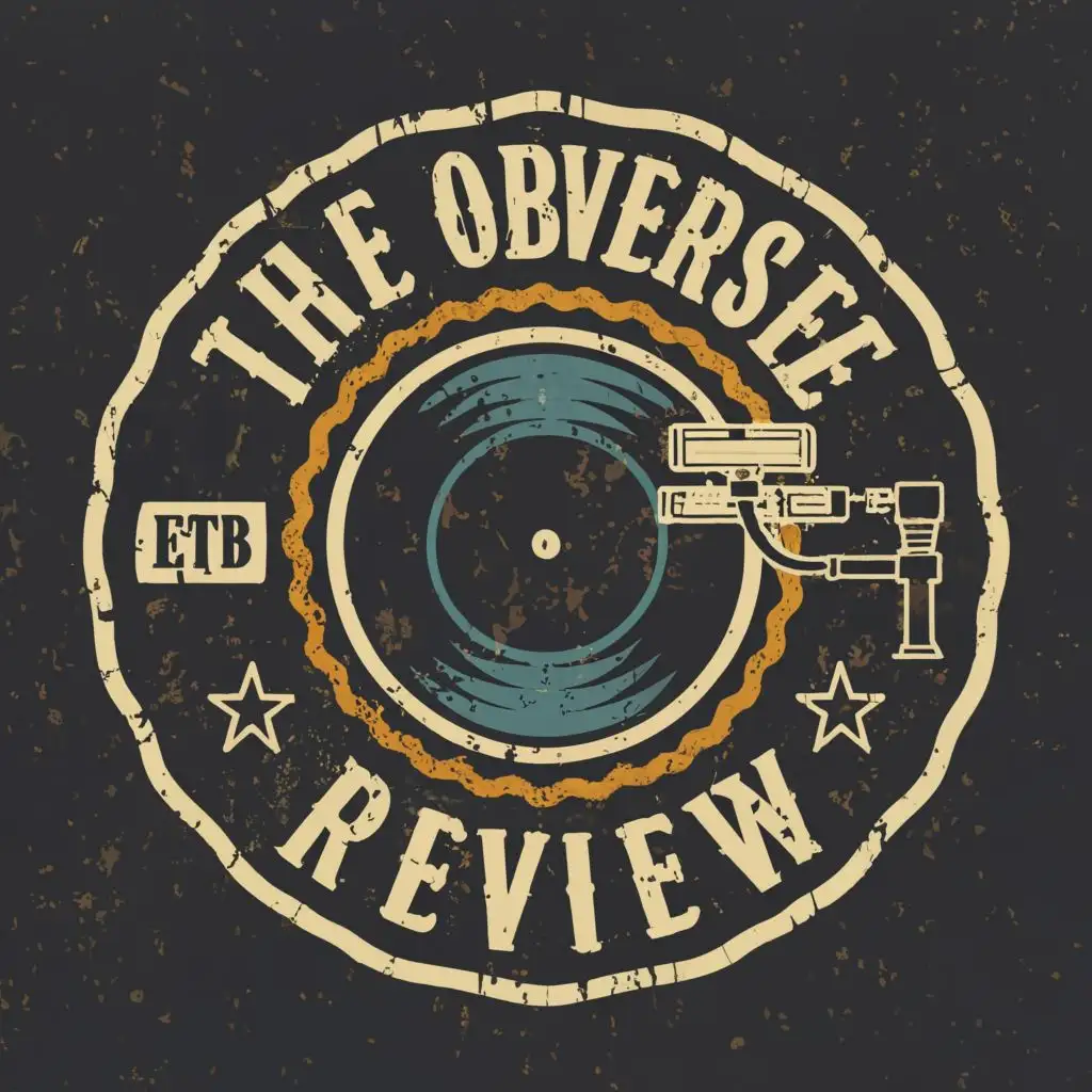 logo, vinyl record, with the text "The Obverse Review", typography, be used in Entertainment industry