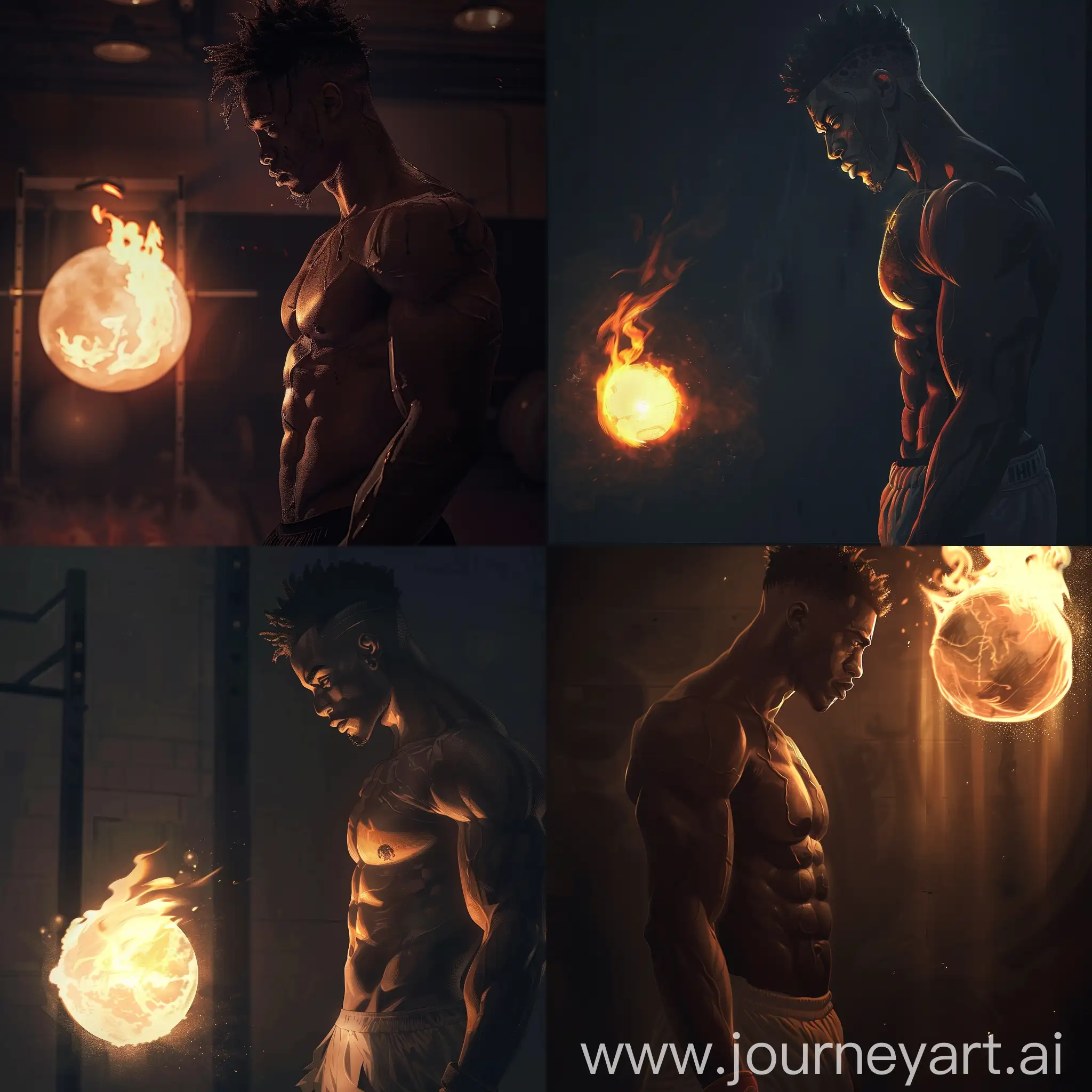 Anime-Style-Black-Muay-Thai-Fighter-Contemplating-Fiery-Sphere