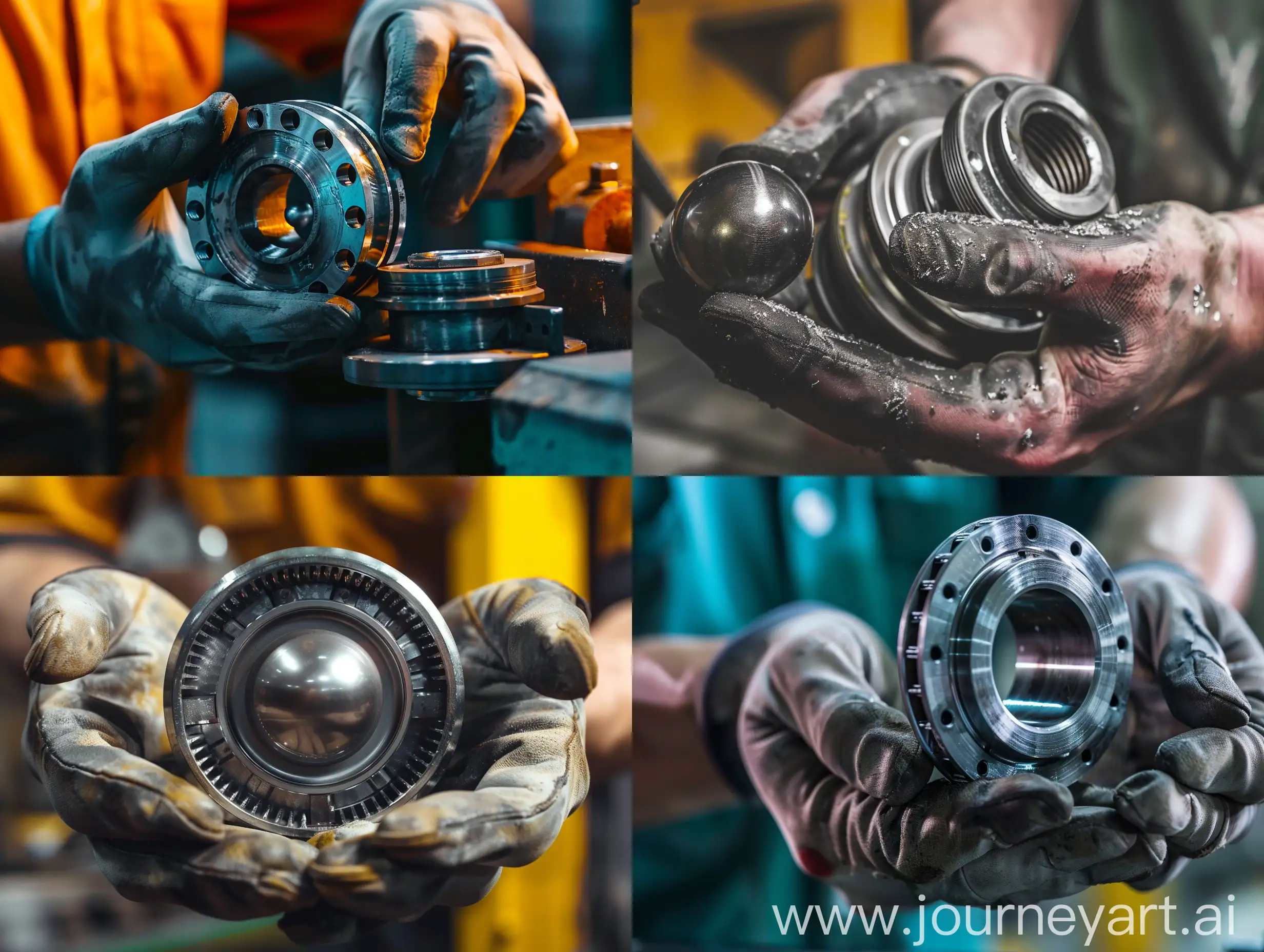 a ball bearing in the hands of a mechanic,
