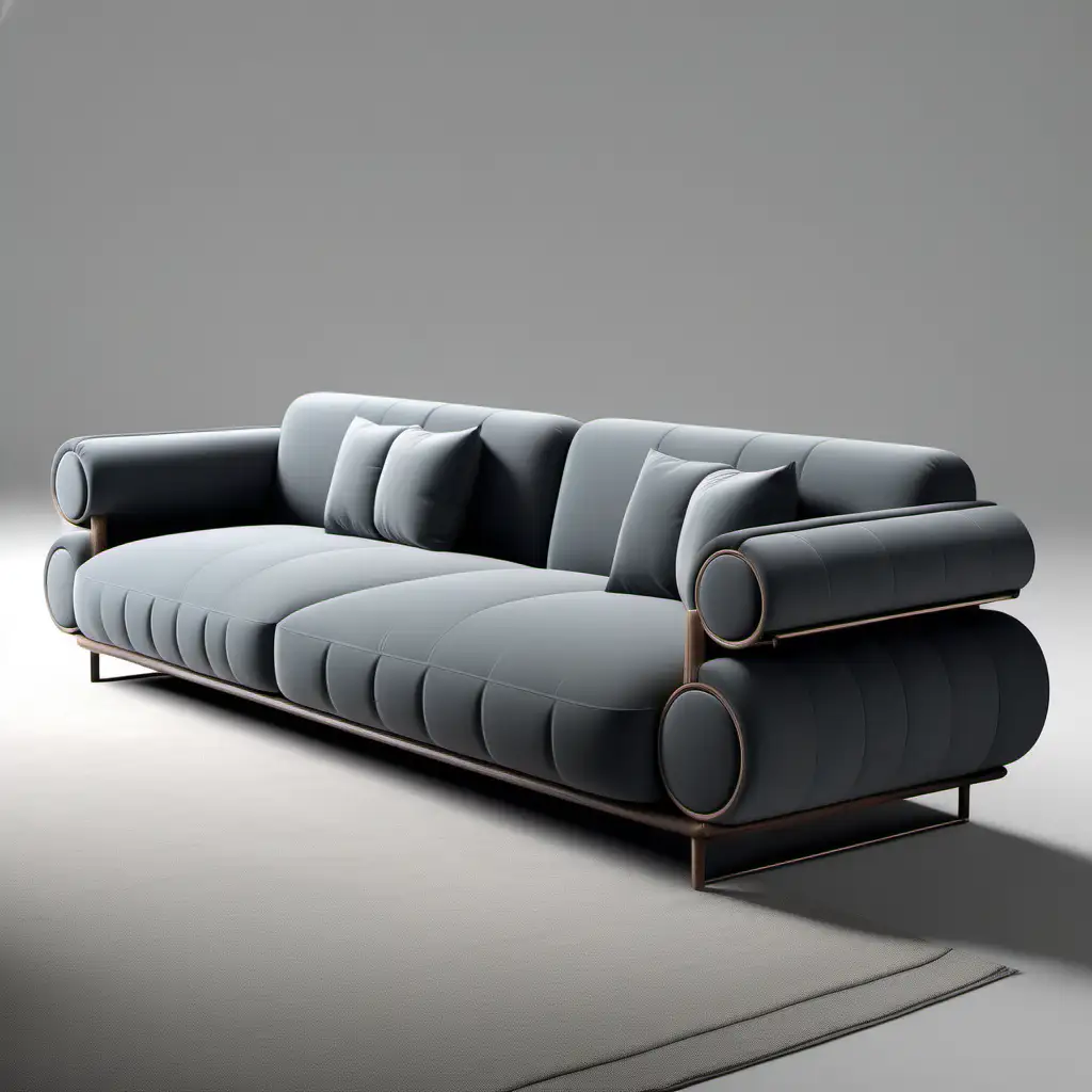 Modern Italian Sofa with PShaped Arm and Anthracite Finish