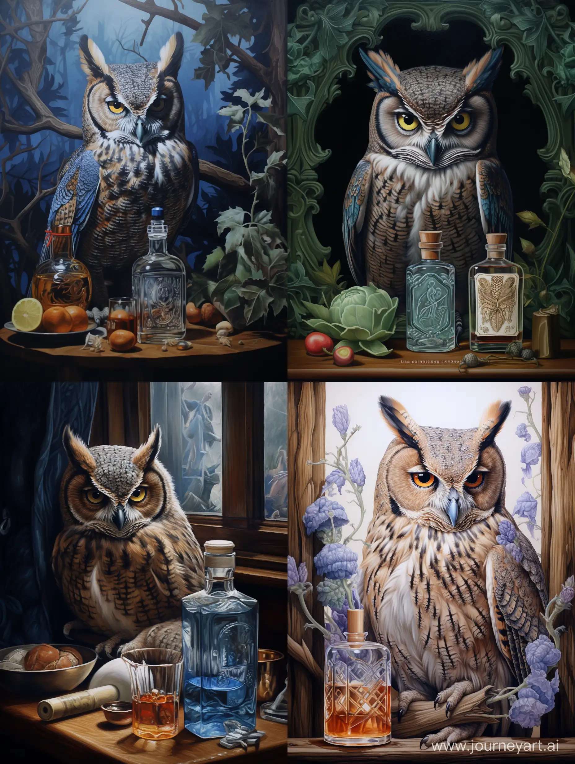 Enigmatic-Owl-Receives-Mysterious-Invitation-beside-Vodka-Bottle