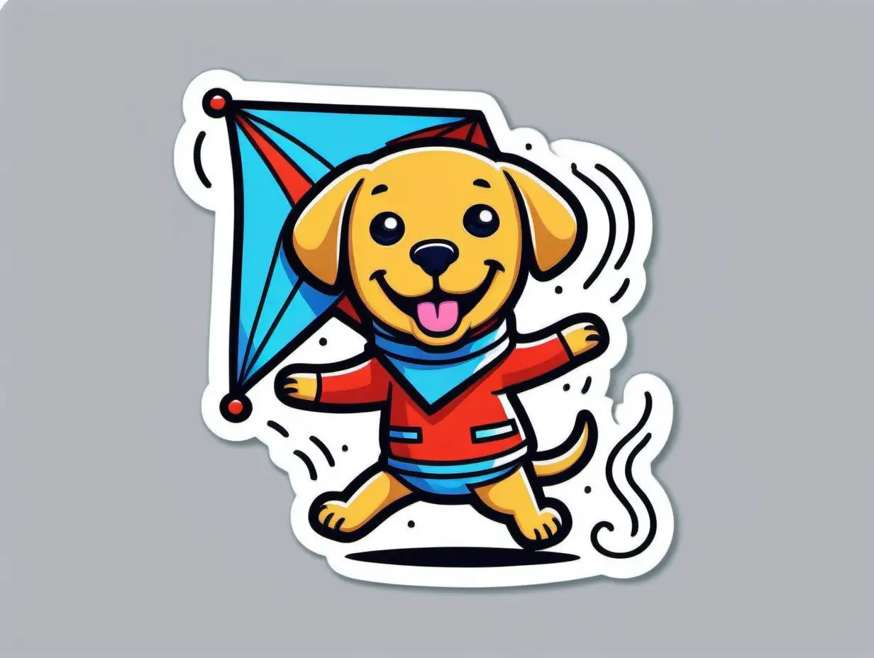 Playful Labrador Retriever Flying Kite in Vibrant Keith Haring Style