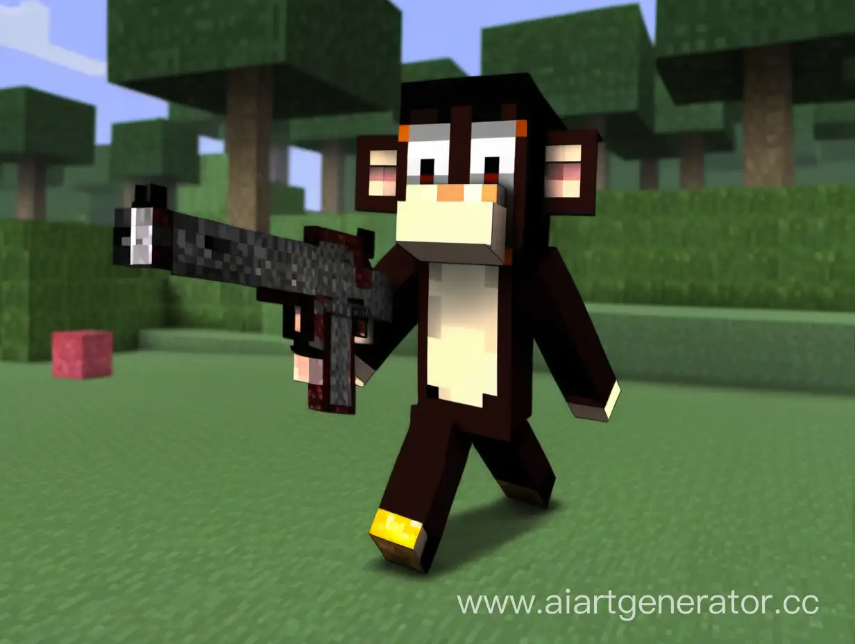 Minecraft-Monkey-Holding-Firearm-Pixelated-Primate-with-Weapon