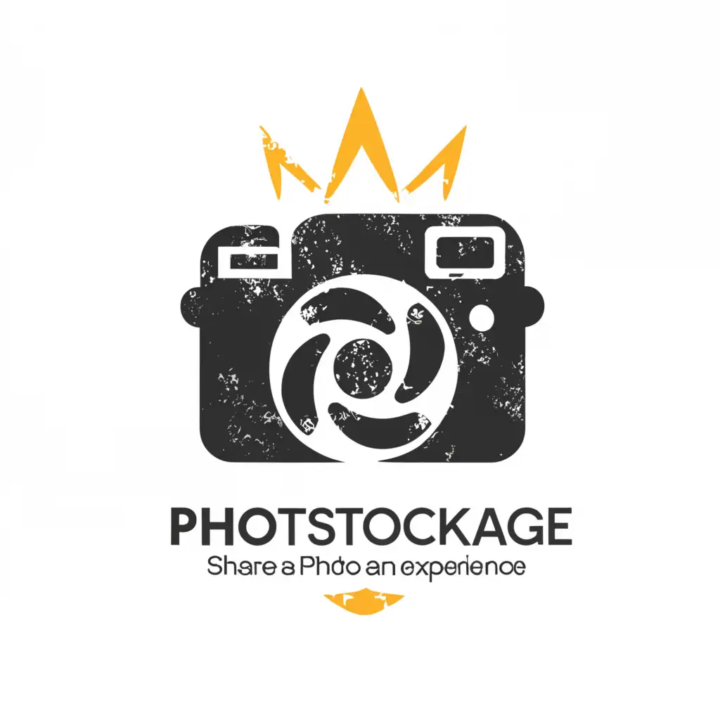 a logo design,with the text "photoStoackage - Share a photo, share an experience", main symbol:Shutter of a DSLR camera,Minimalistic,be used in Entertainment industry,clear background