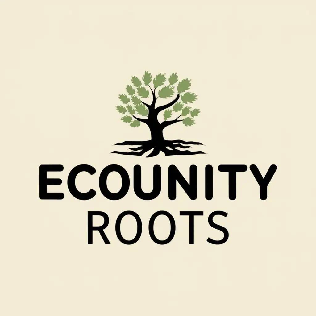 logo, Tree planting, with the text "EcoUnity Roots", typography