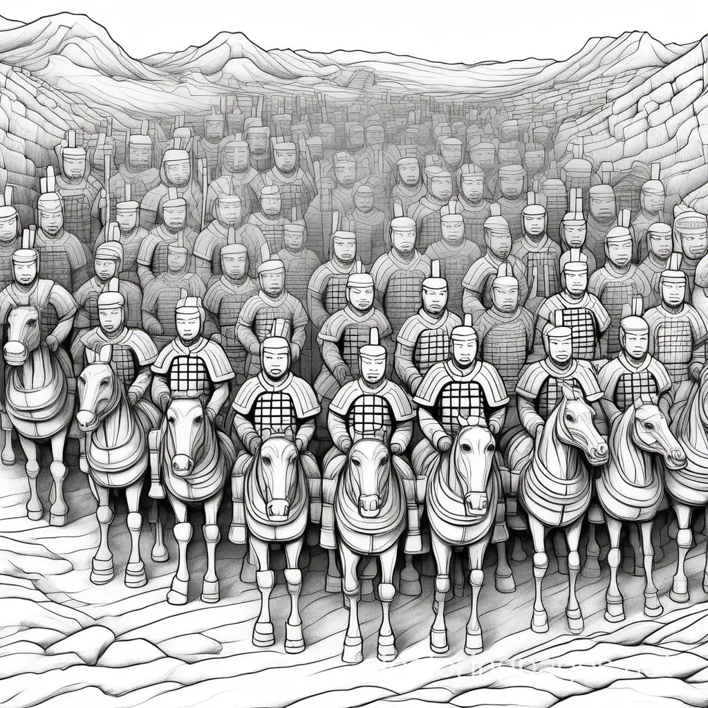 Terracotta-Army-Coloring-Page-with-Horses-Simple-Line-Art-for-Children