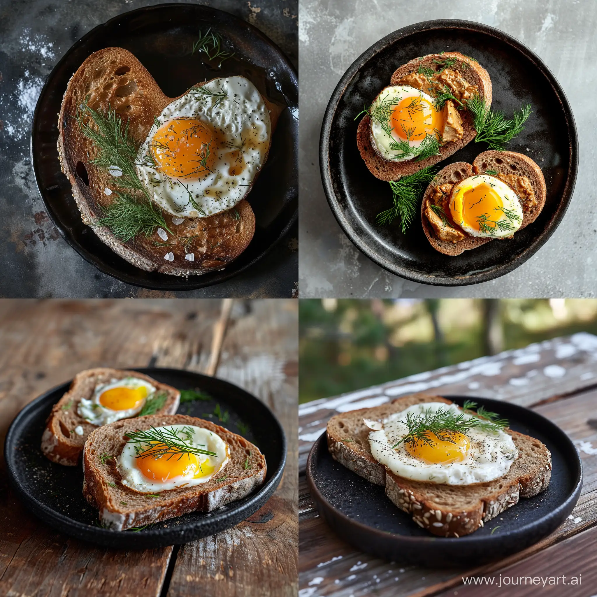 Delicious-Rye-Bread-Toast-with-Egg-and-Dill-on-Dark-Plate
