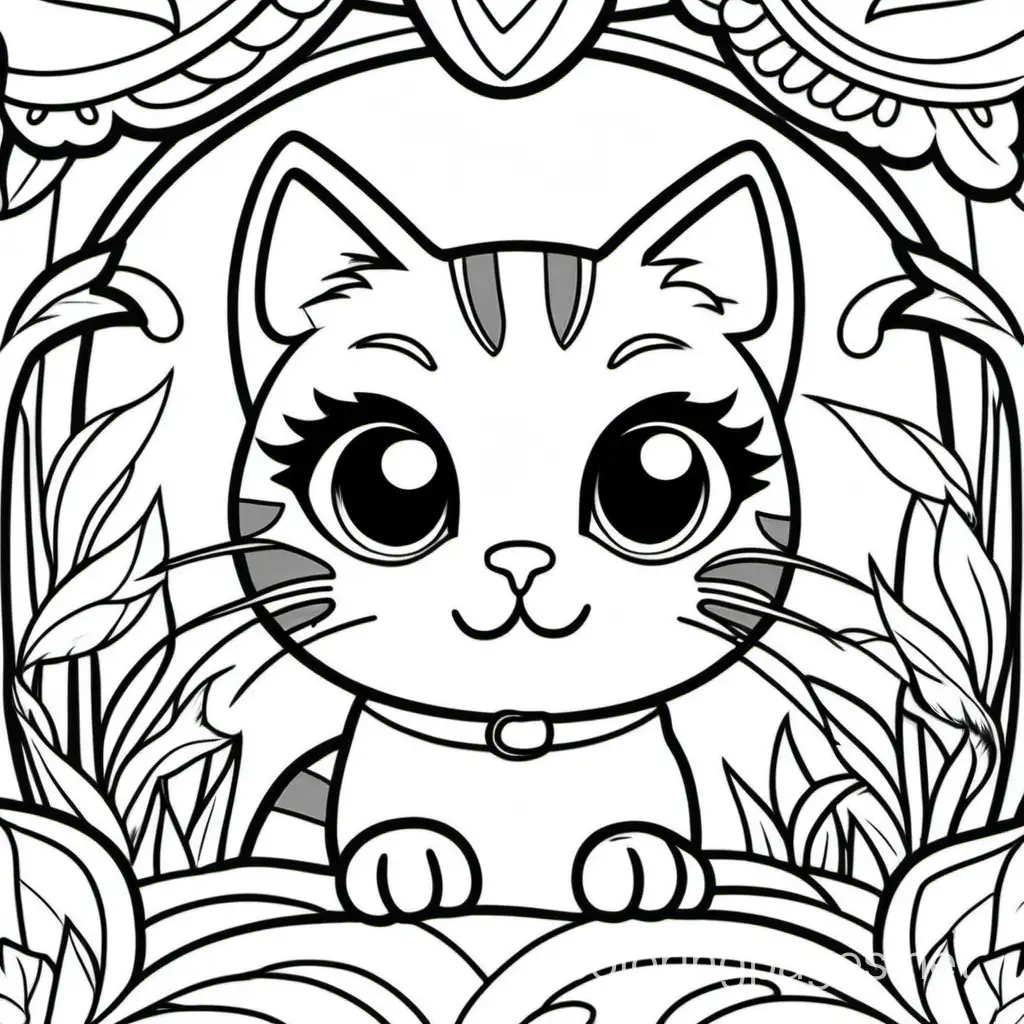 cute cat, Coloring Page, black and white, line art, white background, Simplicity, Ample White Space. The background of the coloring page is plain white to make it easy for young children to color within the lines. The outlines of all the subjects are easy to distinguish, making it simple for kids to color without too much difficulty