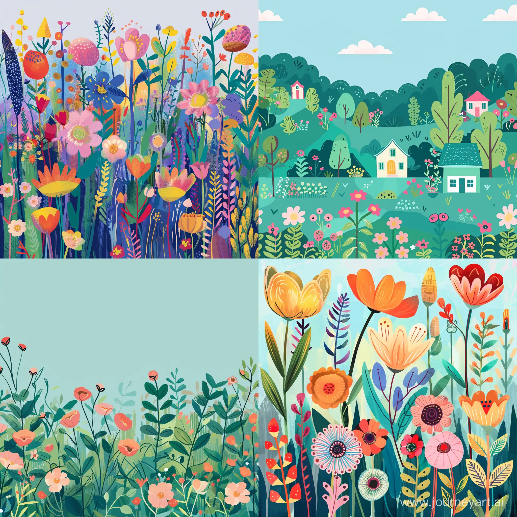 Whimsical-Painted-Garden-Background-Papers-HighQuality-Flat-Illustration
