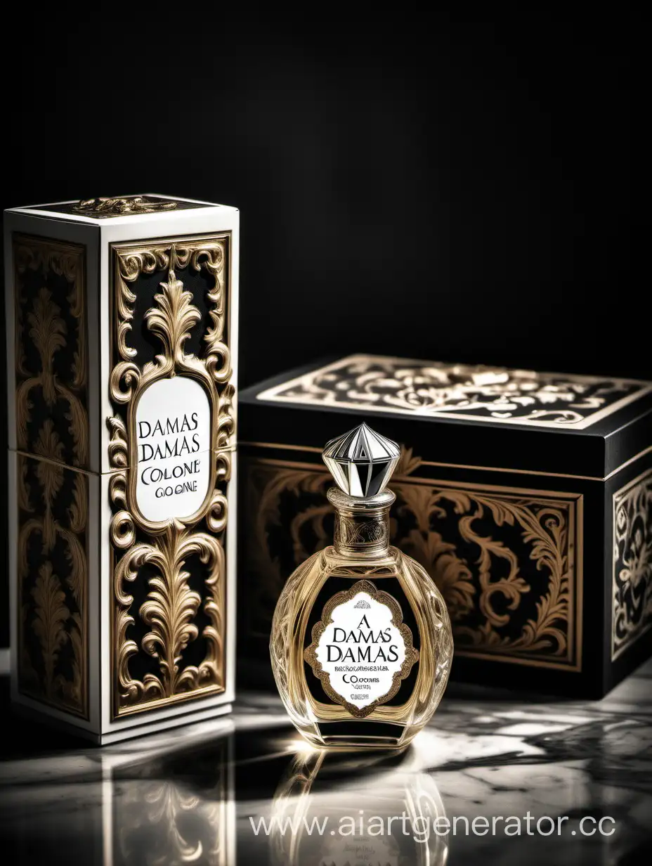 a bottle of damas cologne sitting next to a box, a flemish Baroque by Demetrios Farmakopoulos, instagram contest winner, dau-al-set, dynamic composition, contest winner, feminine