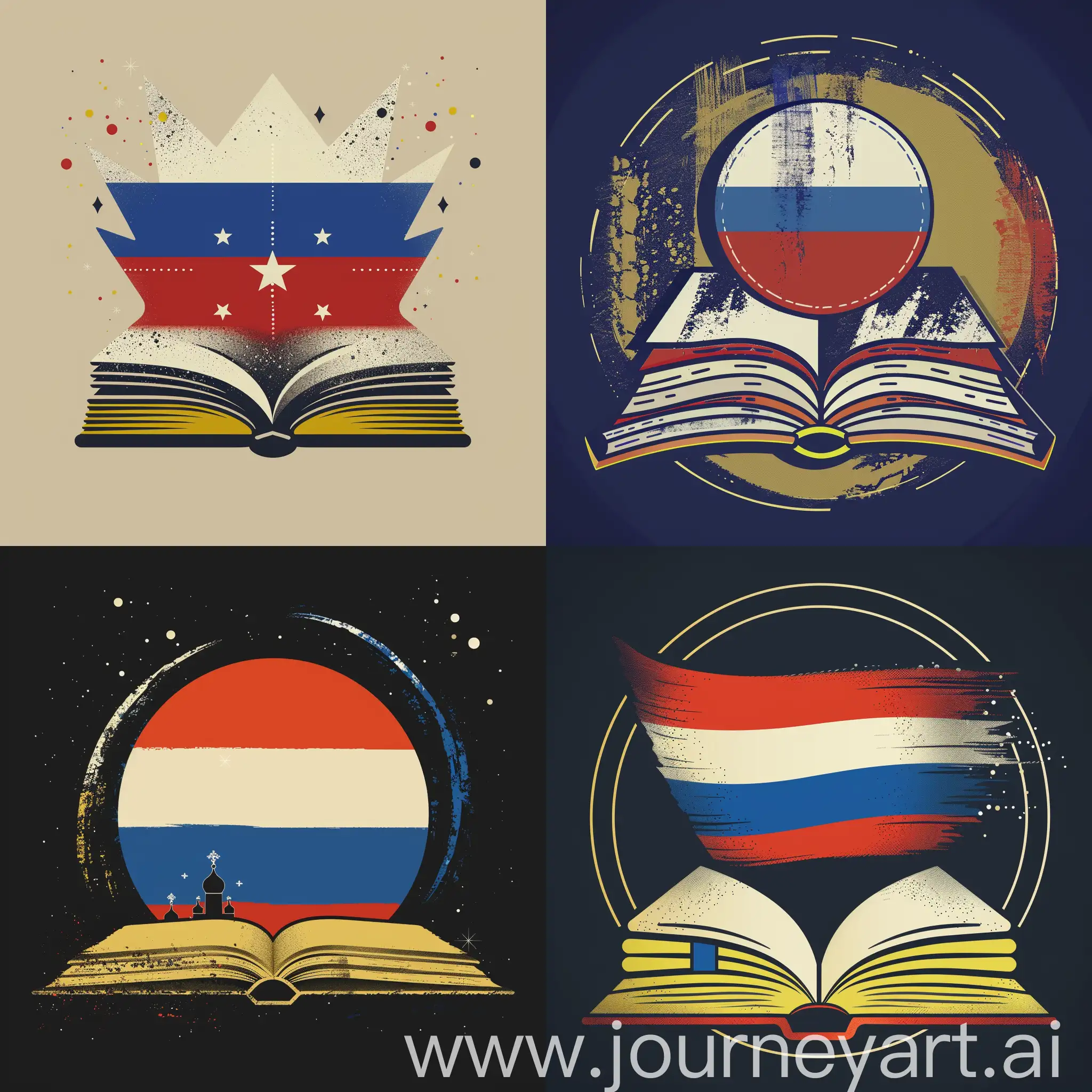Russian-Flag-School-Emblem-with-Book-in-Minimalist-Style