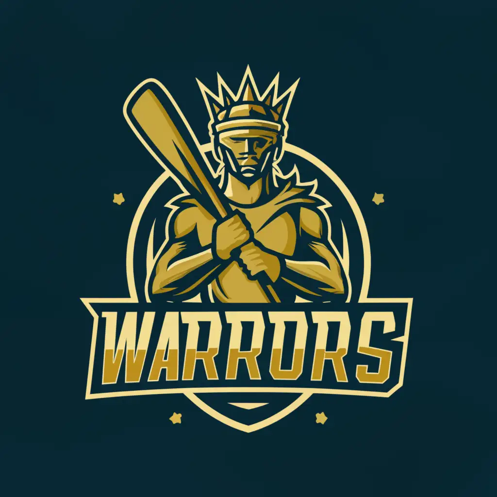a logo design,with the text "Royal Warriors", main symbol:A silhouette of a warrior holding a cricket bat aloft, with a crown above, illustrating determination and leadership,Moderate,be used in Events industry,clear background