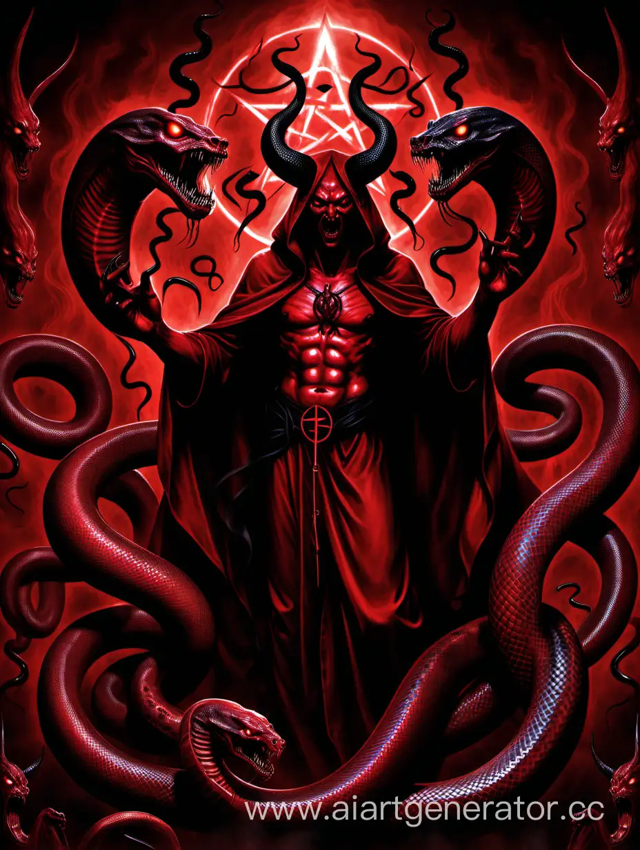 Сатанизм, красные цвета, бесы, чёрные змеи
