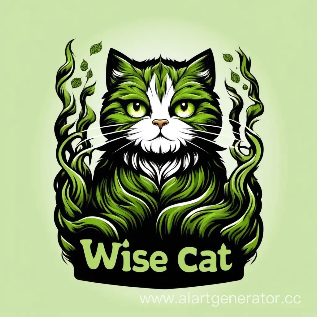 Wise-Cat-with-Moss-on-Fur-Vector-Logo