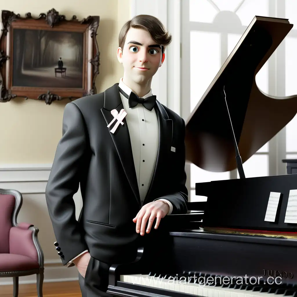 Elegant-Young-Man-in-Tuxedo-Standing-by-Grand-Piano