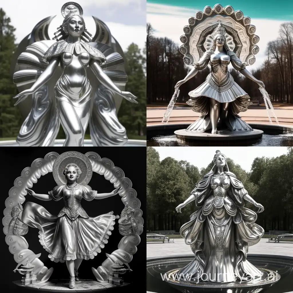 Enchanting-Silver-Fountain-Russian-Folk-Dancer-in-Whimsical-Pose