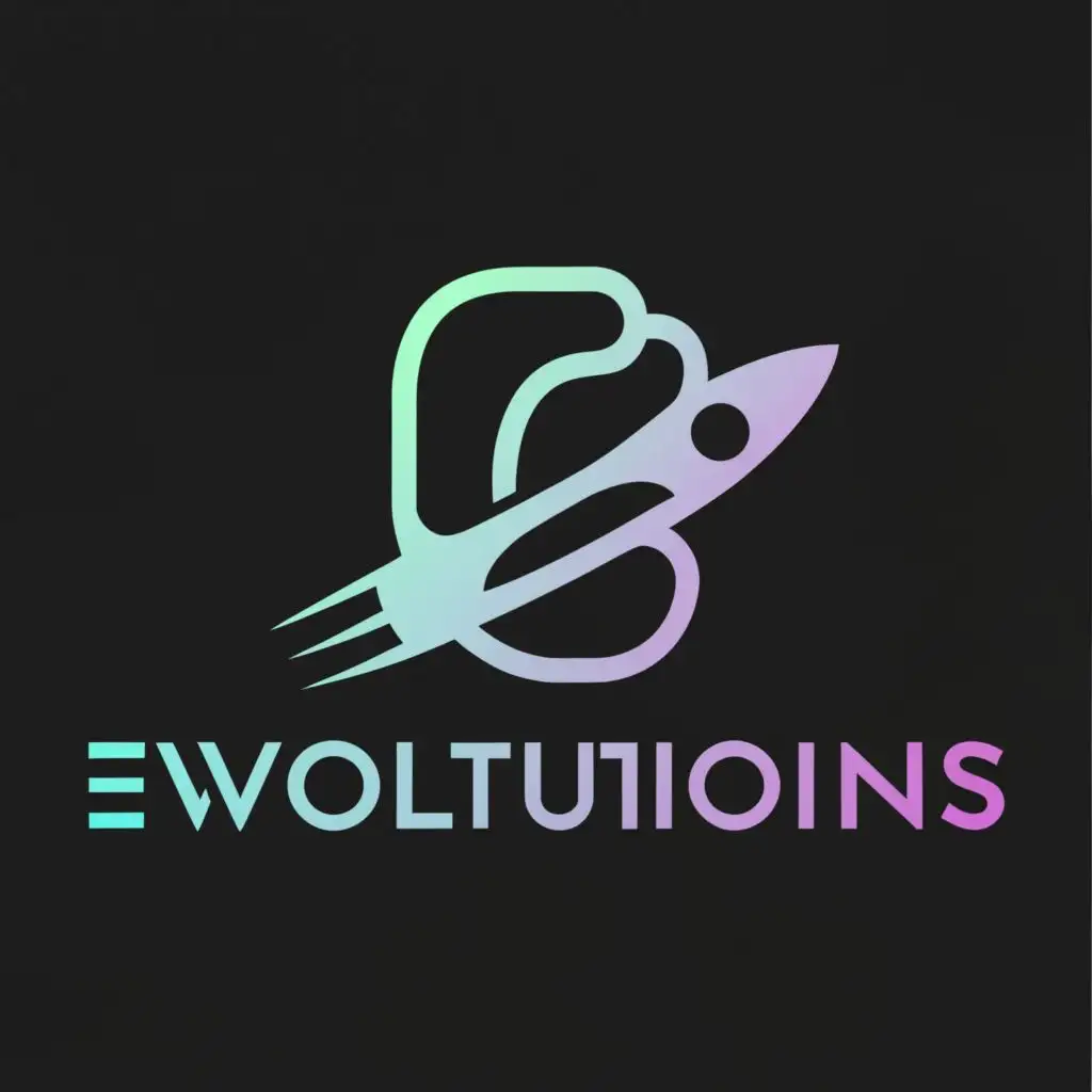 a logo design,with the text "Evolutions", main symbol:Main Symbol of my logo is lowecase letter e with spaceship,Minimalistic,be used in Technology industry,clear background