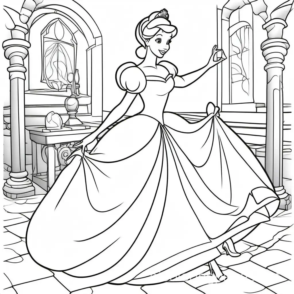 Cinderella-Coloring-Page-for-Kids-Simple-Line-Art-on-White-Background