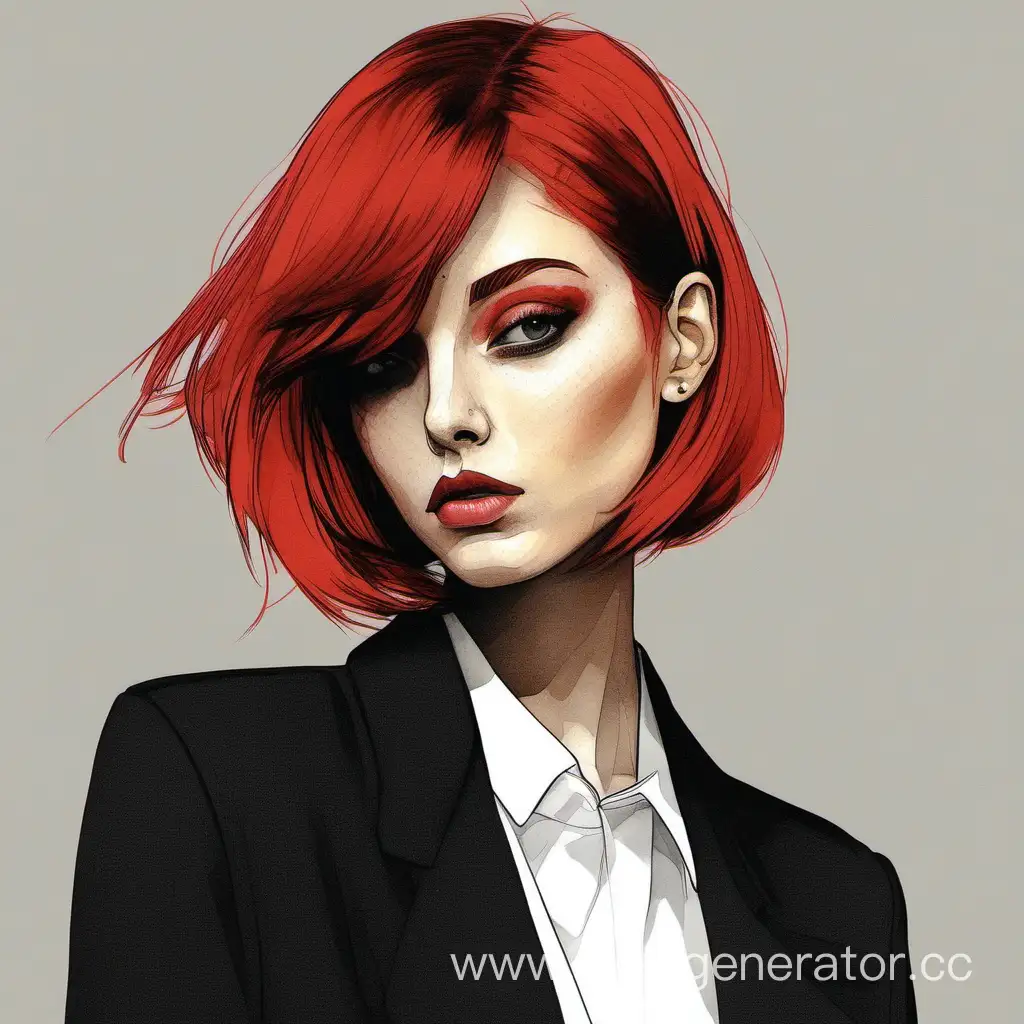 Stylish-Girl-in-Red-Bob-Wearing-Black-Blazer