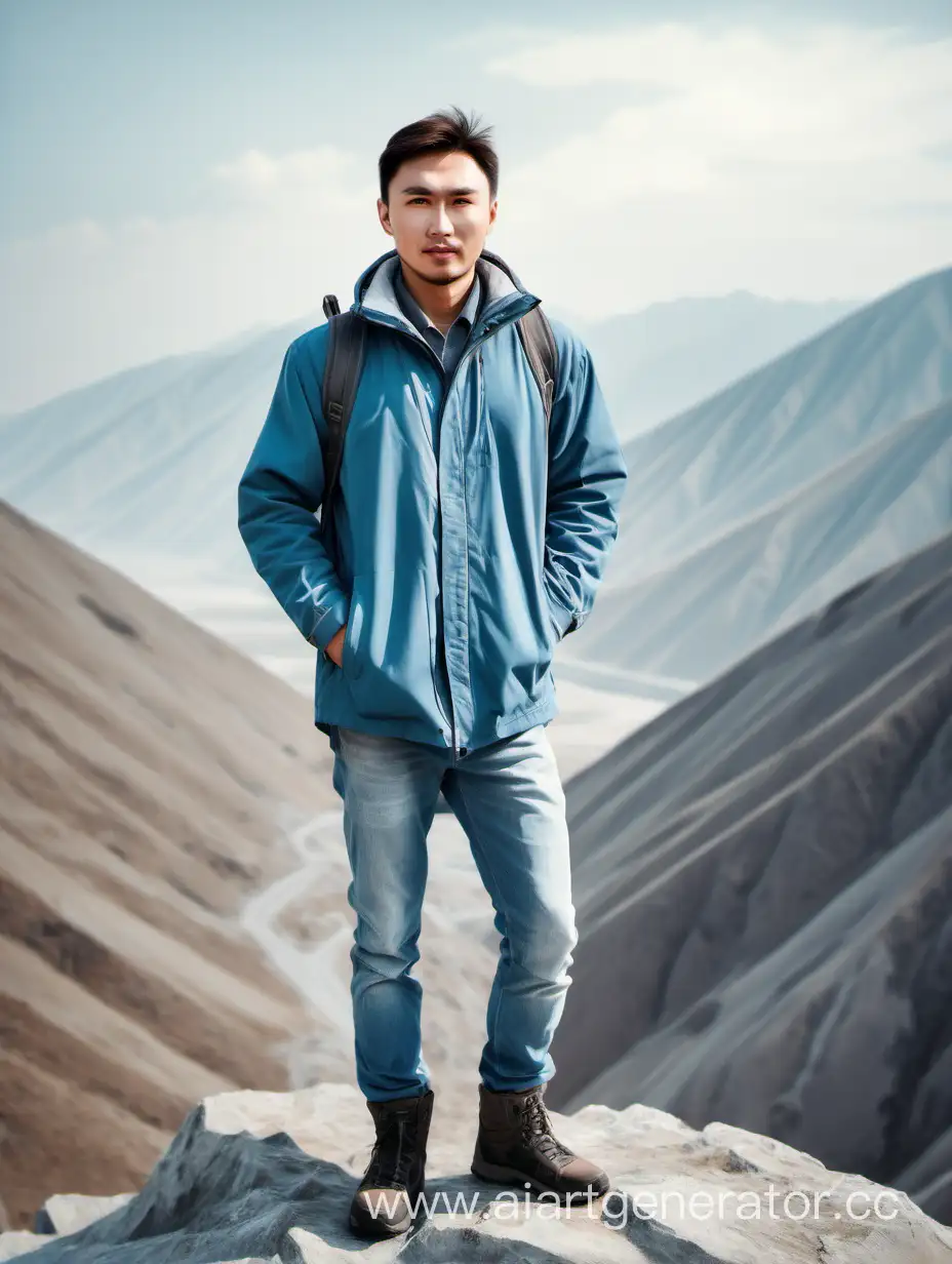Kazakh-Man-Standing-Tall-atop-Mountain-in-Casual-Attire