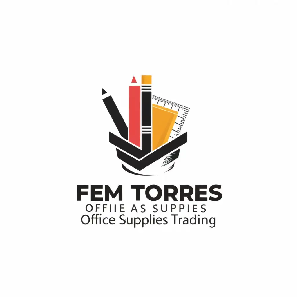 a logo design,with the text "Fem Torres Office and School Supplies Trading", main symbol:pencil case, notebook, ruler,complex,be used in Retail industry,clear background