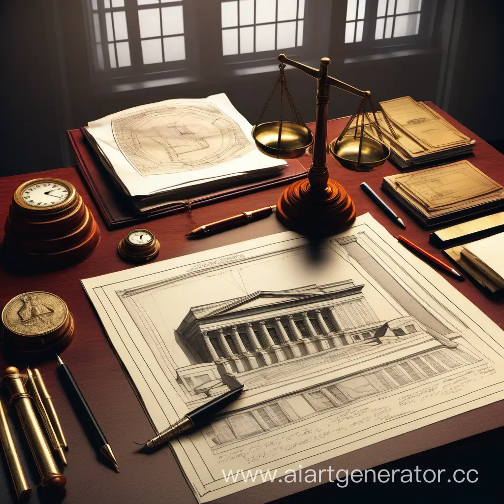 In the picture we see the judge's desk, on which various documents and drawings are neatly laid out. Among them we can see drawings of an apartment building, which probably relate to some court case. Next to the documents lies a ruler and a pencil, symbolizing the precision and accuracy necessary in judicial work. However, the picture lacks the traditional attributes of a judge, such as a scale to measure evidence and a gavel to announce a verdict. This emphasizes that judicial practice is not limited to the examination of documents and drawings, but also requires deeper analysis and informed decision-making.