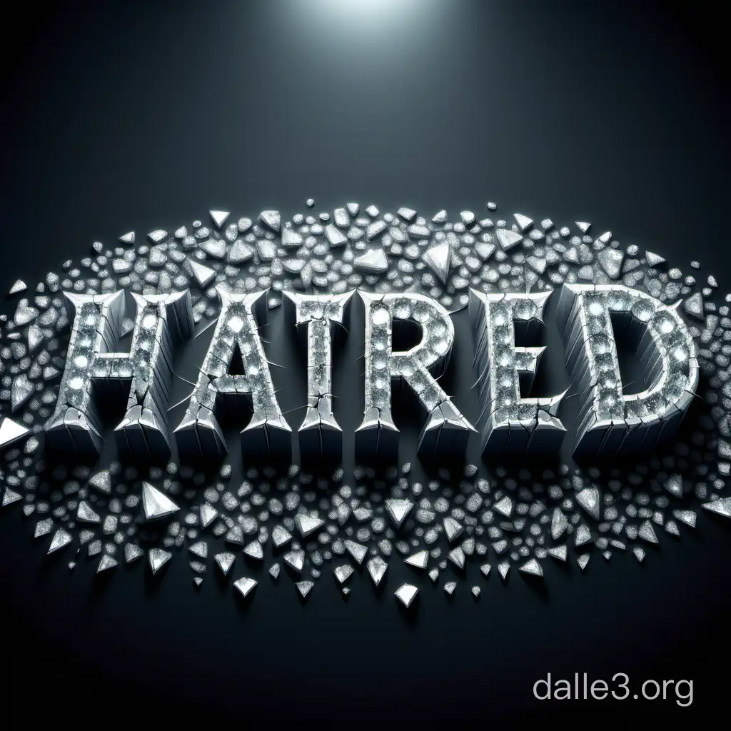 логотип обьемная надпись буквы HATRED из потрескавшихся блестящих алмазов 