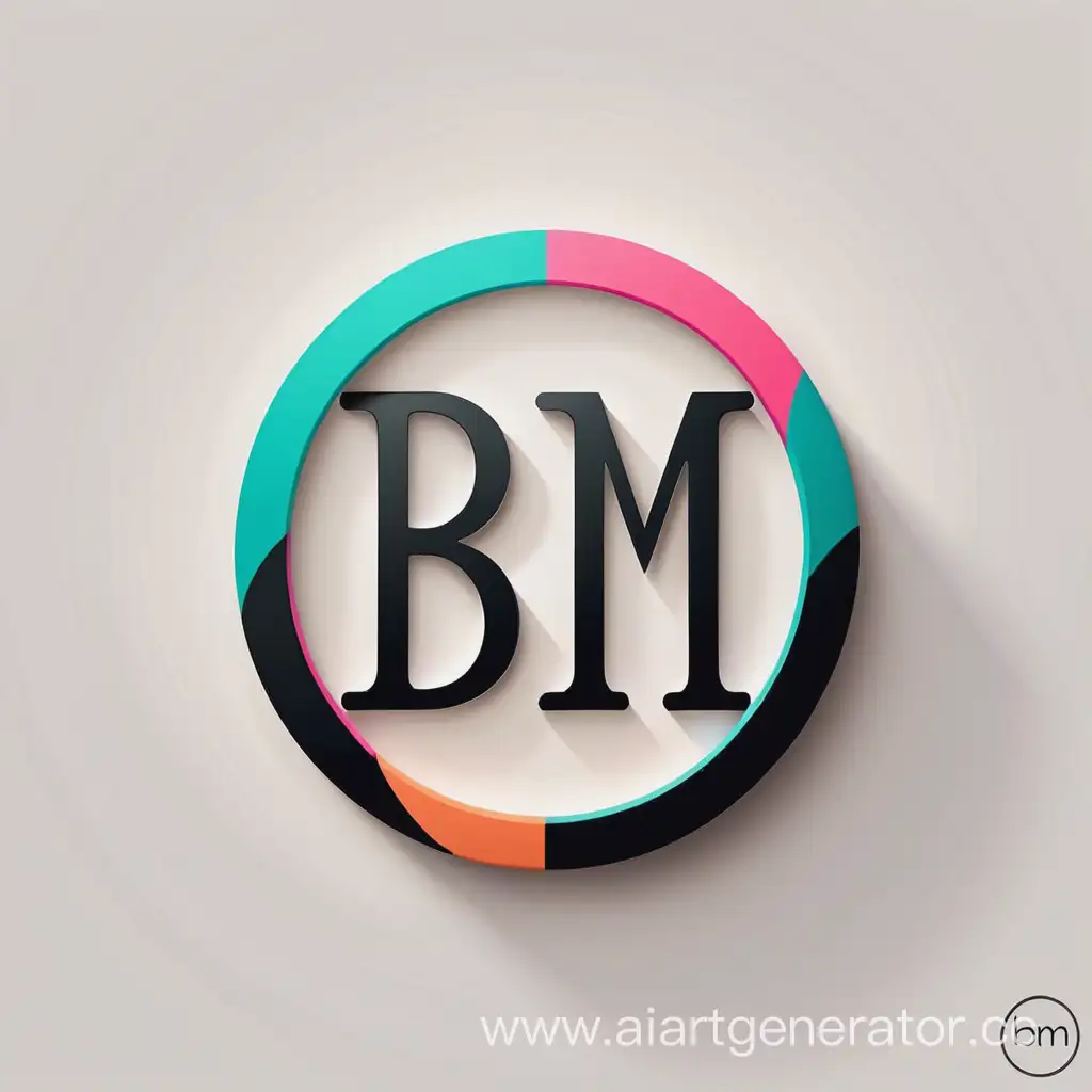 Буквы BM логотип, плоский круглый типографии, простой, по Стефф Geissbuhler - без тени детали фото реалистичные цвета контур