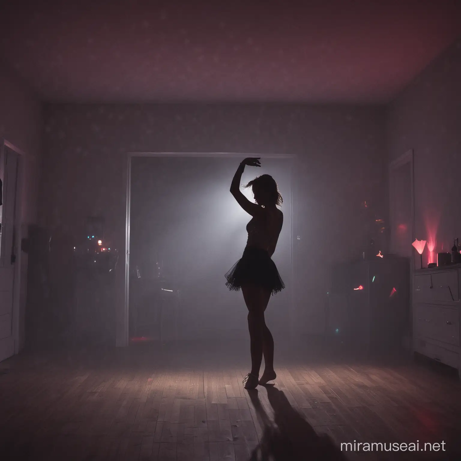 Elegant Dance Performance in Dimly Lit Room with Mood Lighting