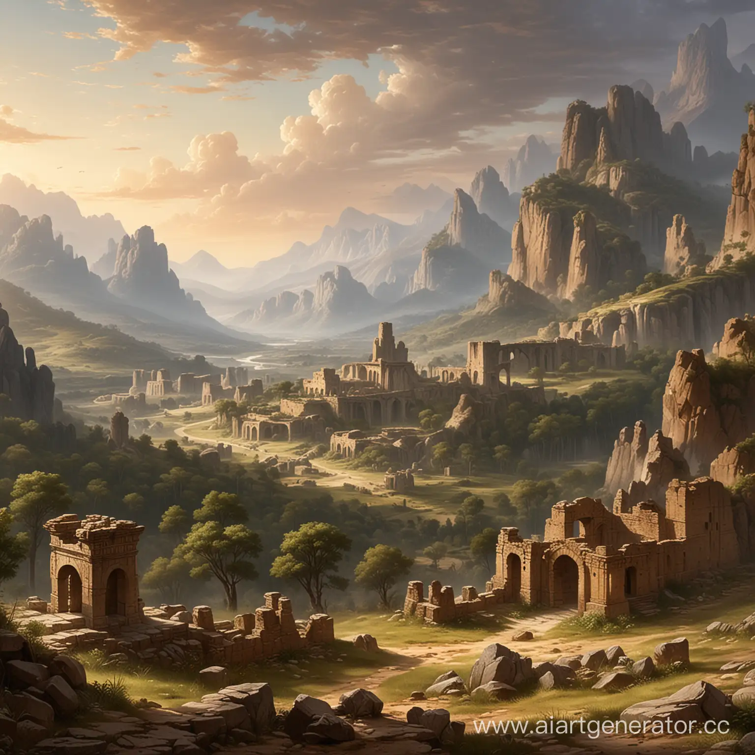 Majestic-Mountain-Landscape-with-Ancient-Ruins