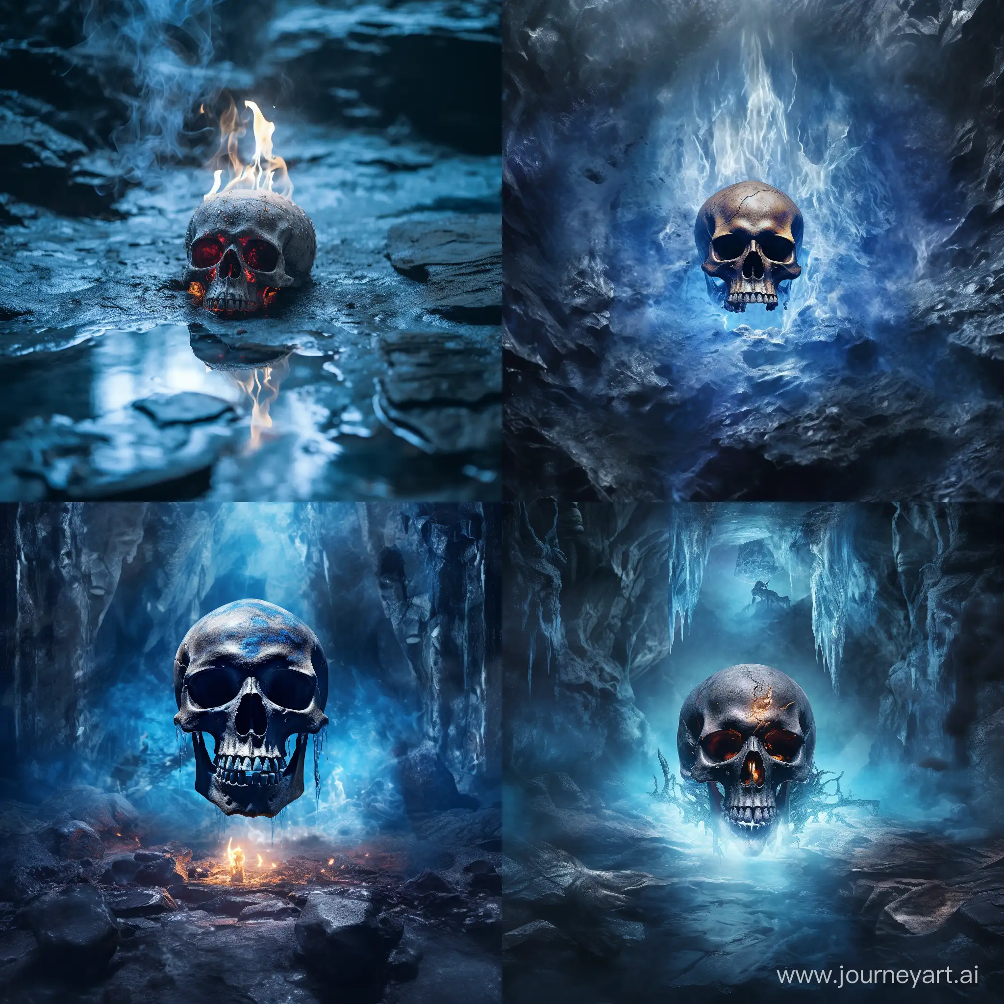 Ethereal-Blue-Flame-Skull-in-Icy-Cave