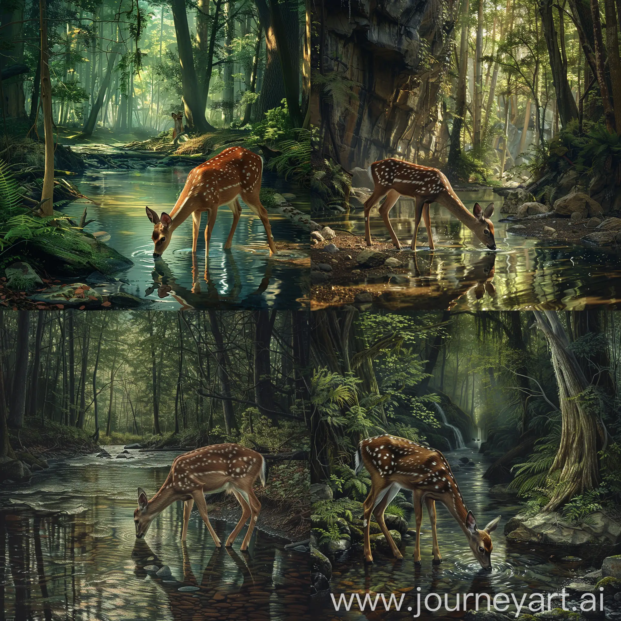 Serene-Deer-Drinking-Water-in-Enchanting-Forest-River