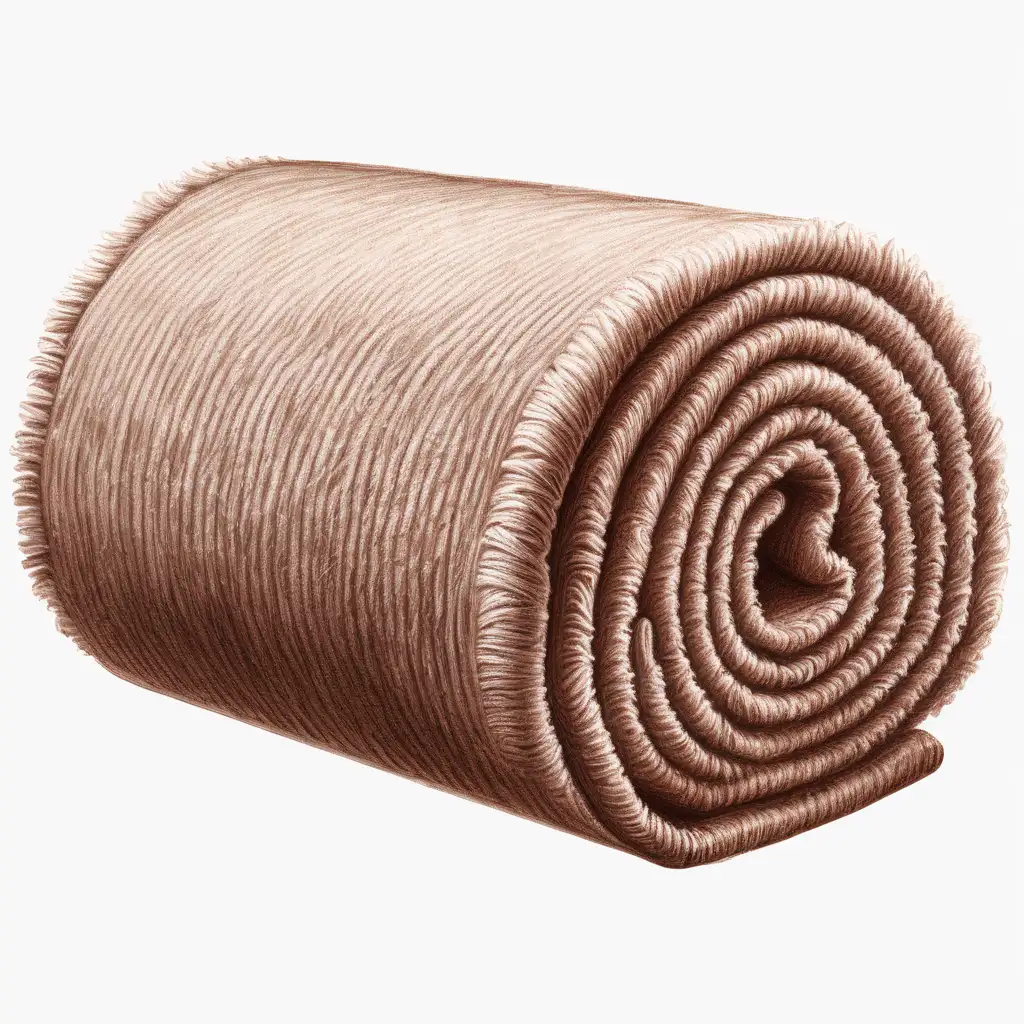 Realistic Brown Rolled Towel with Cotton Texture Profile View