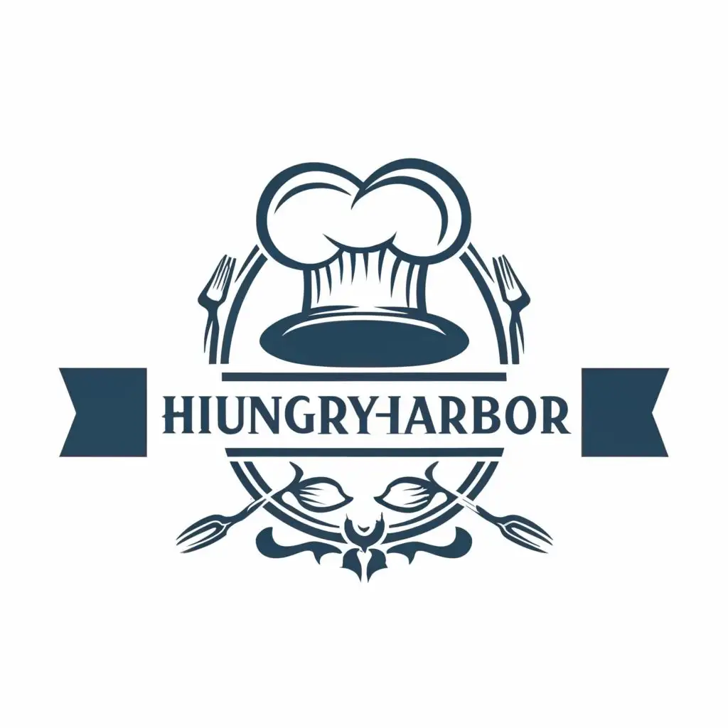 logo, chef hat, with the text "HungryHarbor", typography, be used in Restaurant industry
