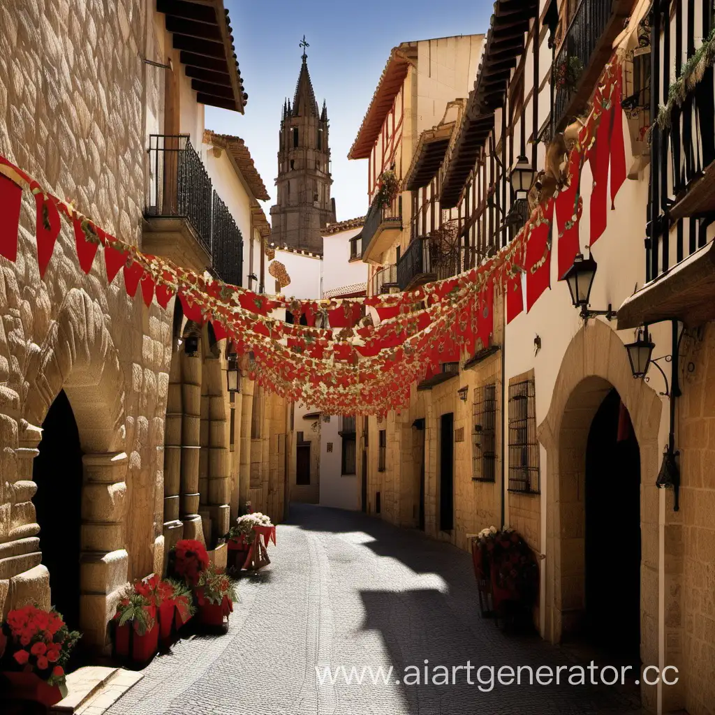 Vibrant-Spanish-Festive-Medieval-Townscape-with-Celebratory-Atmosphere