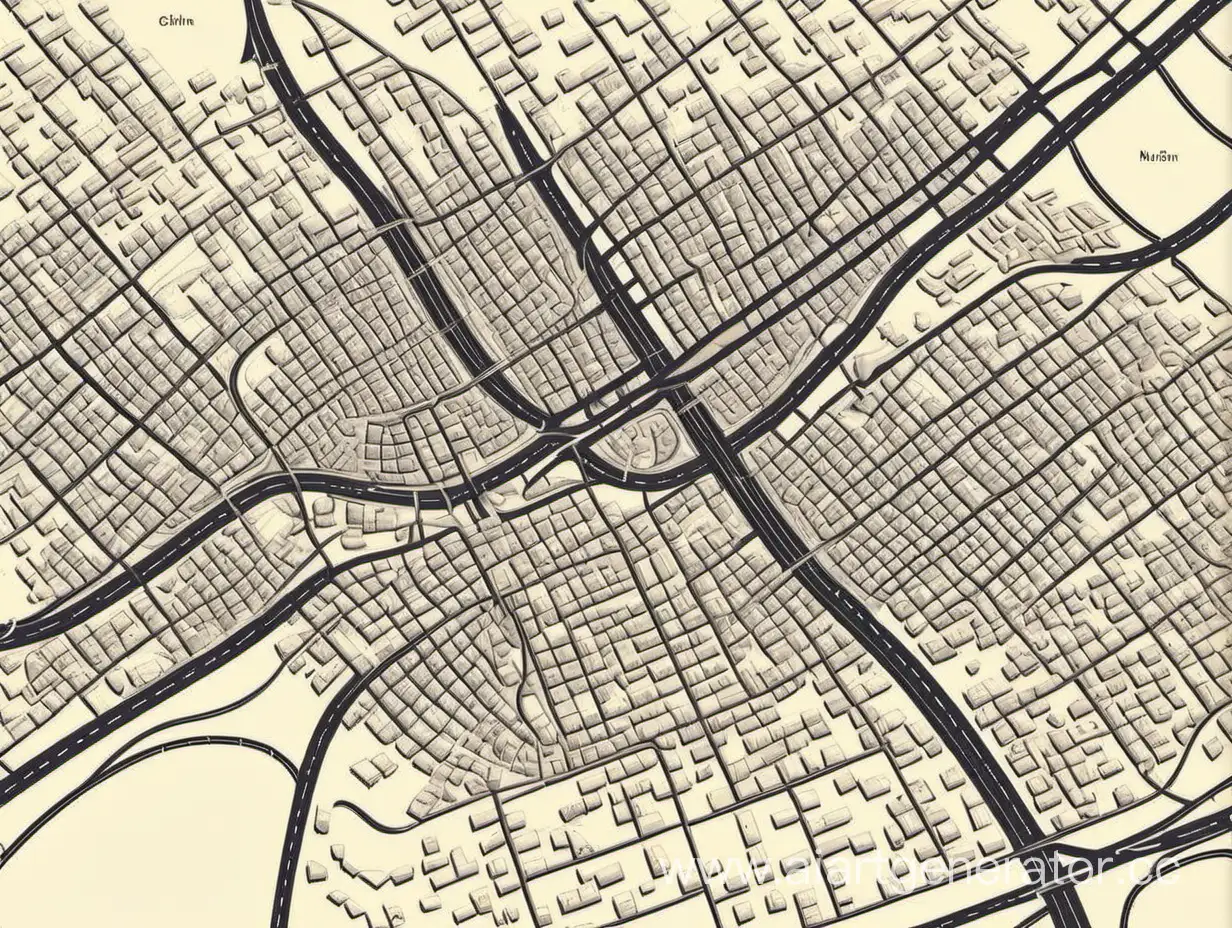 city map with six-lane roads without traffic jams