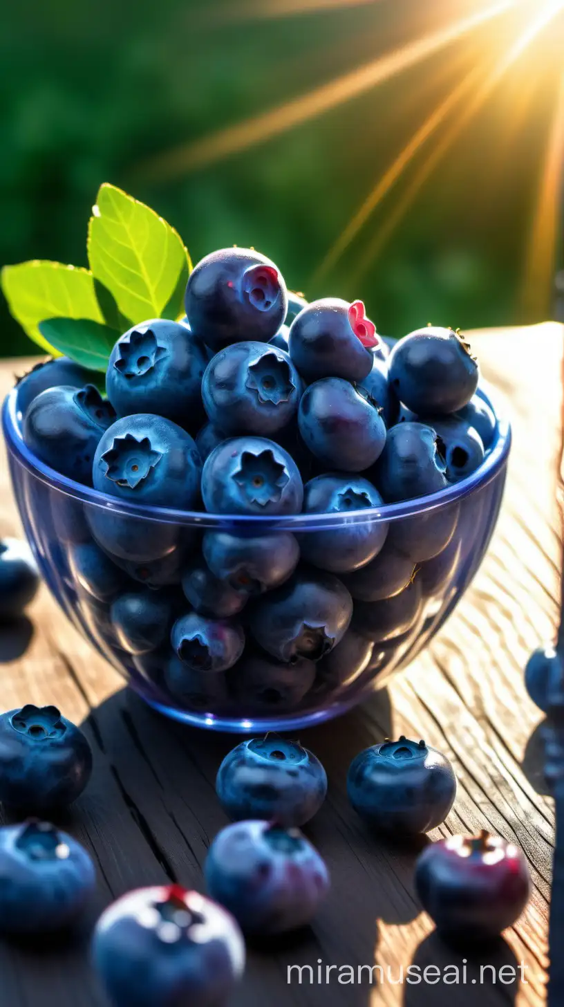 Fresh Blueberries Arranged on Sunlit Table Natural Morning Background in 4K HDR