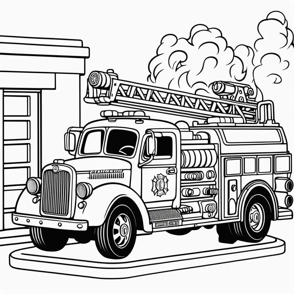 coloring page fire fighting car