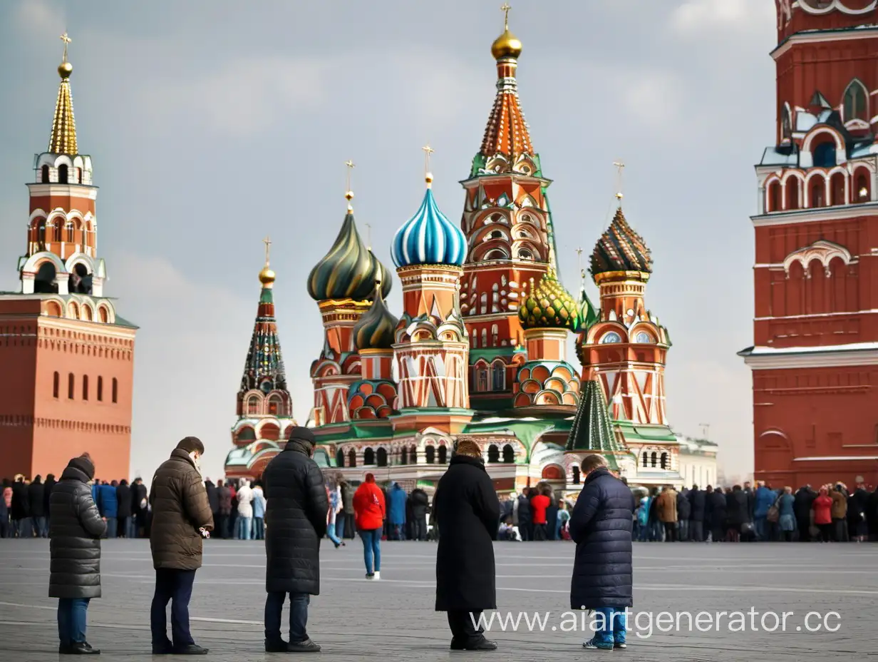 люди молятся у собора на Красной Площади с Москве
