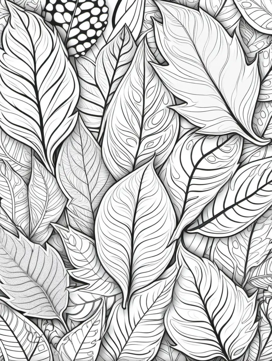 repeating pattern coloring book, black and white, relaxing design. leafs