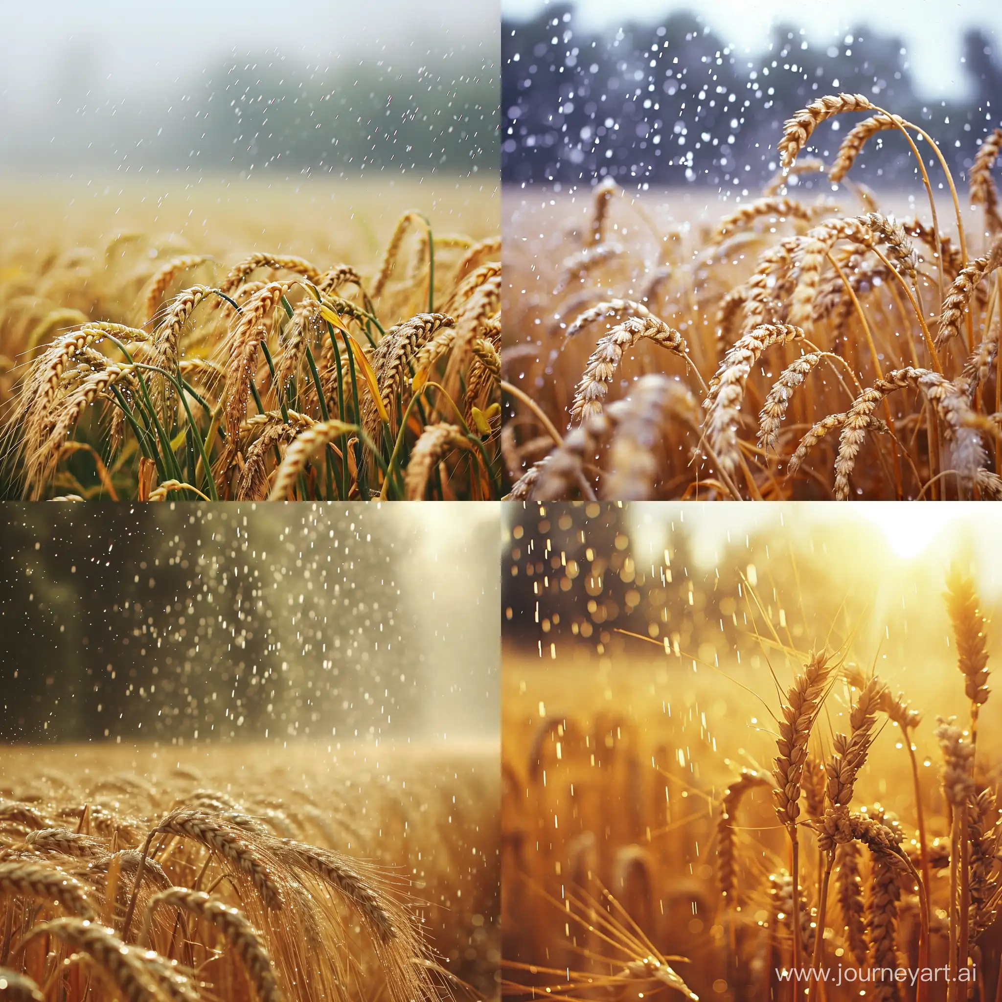 la pluie qui tombe sur un champ de blé en train d'être traité par des produits phyto 
