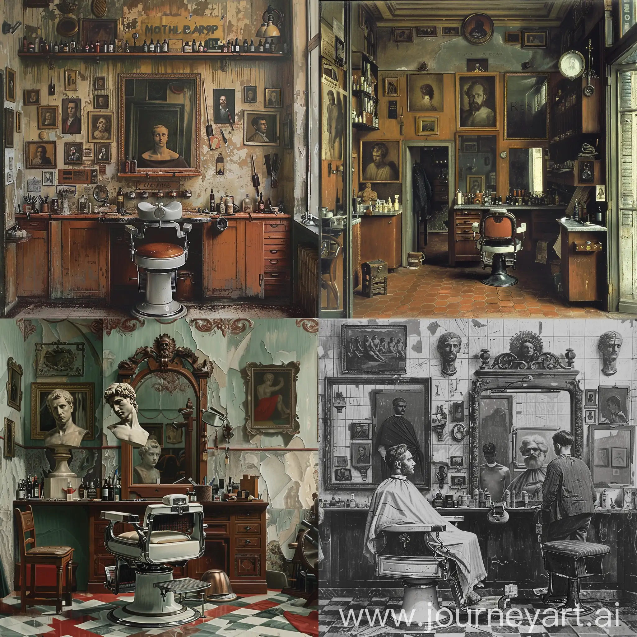 Michelangelo in the classic barber shop The barber shop should not be crowded and not have many accessories