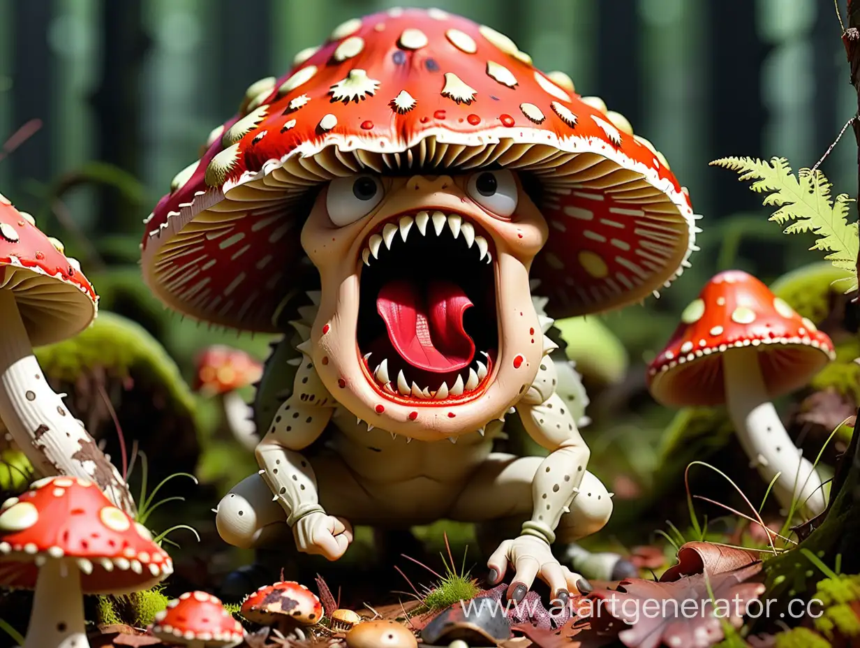 Intense-Mushroom-Forager-Engaging-with-a-Furious-Fly-Agaric