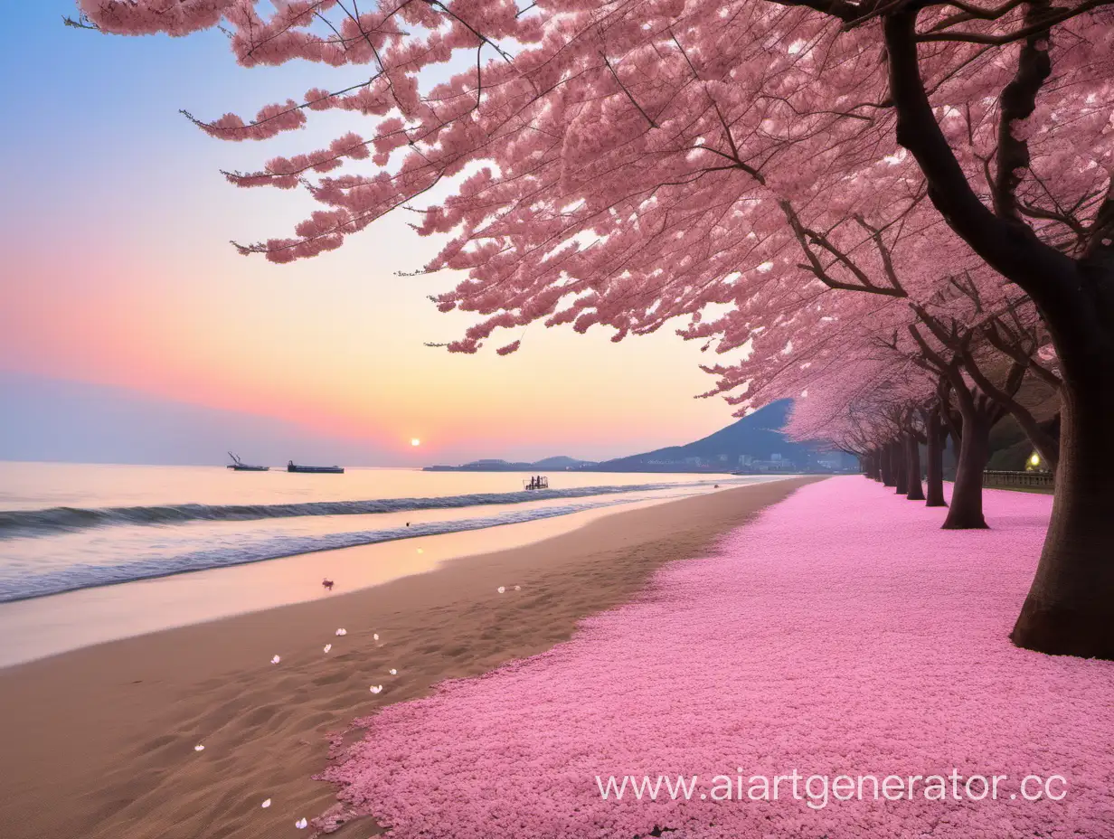 Seashore-Sunrise-with-Cherry-Blossom-Petals