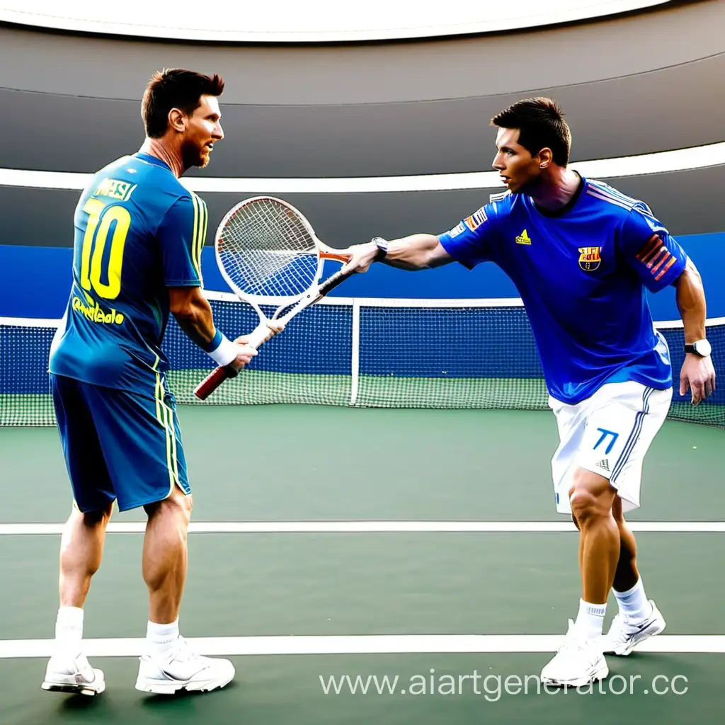 Football-Legends-Messi-and-Ronaldo-Engage-in-Tennis-Match