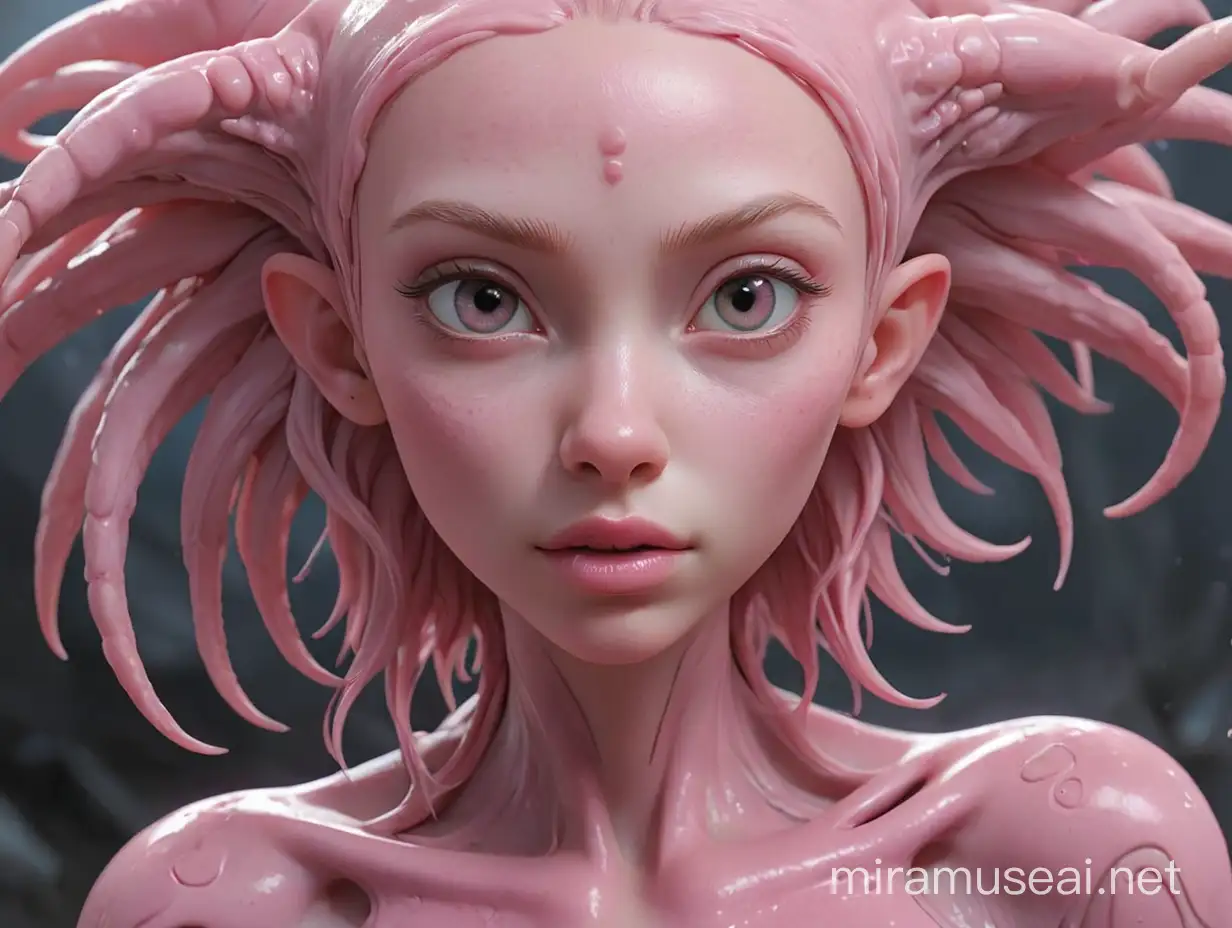 Whimsical Pink Alien Girl with Unrealistic Features