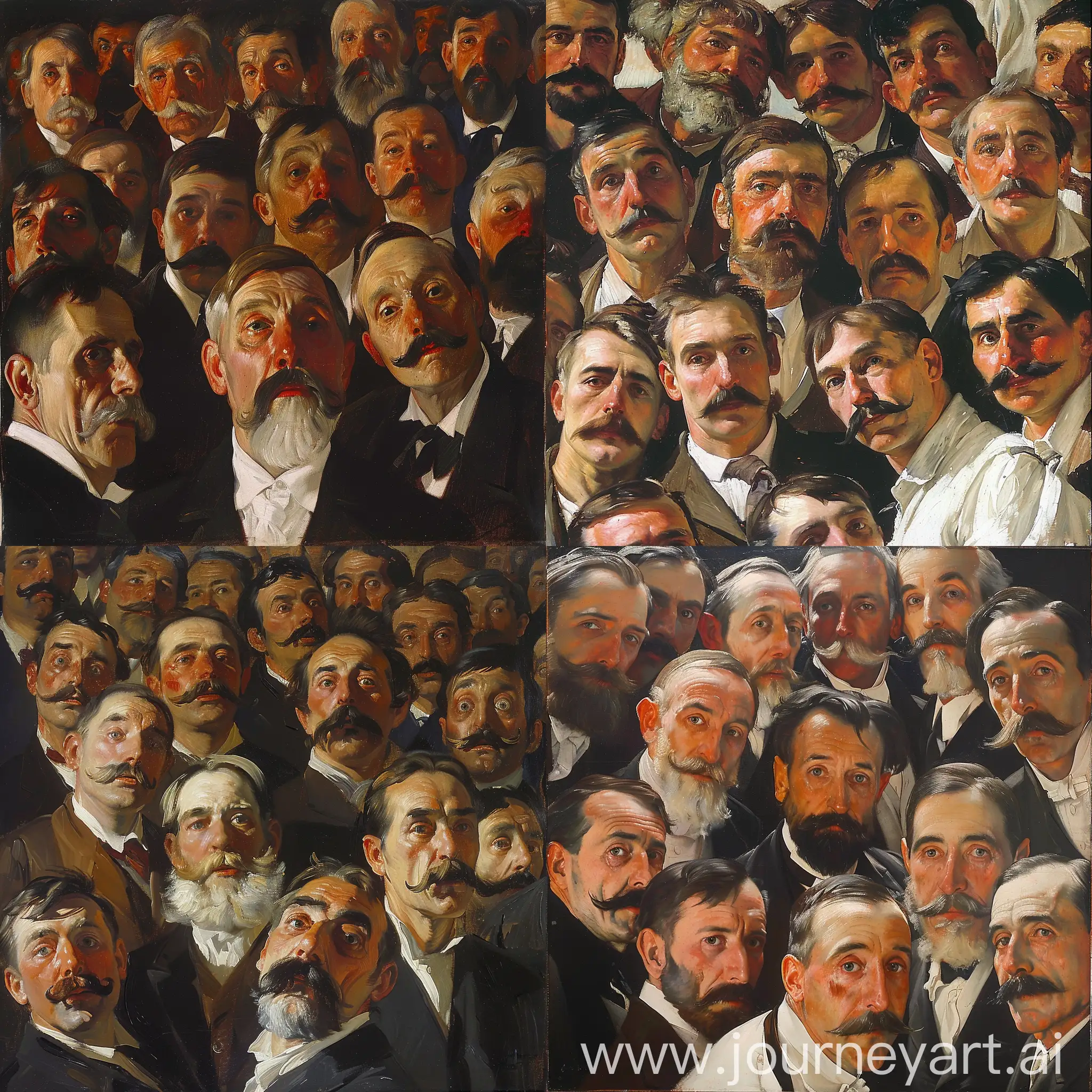 a painting of a group of men, many faces, only faces, by Robert Henri, santiago rusinol, joaquin sorolla, by Emile Auguste Carolus-Duran, joaquin sorolla ) ), by John Singer Sargent, john signer sargent, style of anders zorn, sargent, john singer sargent style, sargent and leyendecker, by Marie Krøyer, herbert james draper, only faces, faces, 