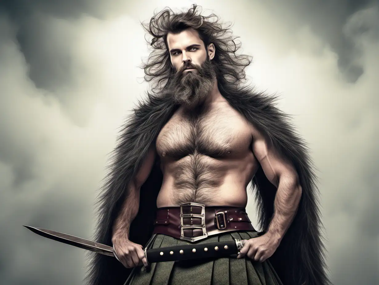 Bearded Highlander in Fantasy Kilt Attire